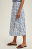 Floral Midi Skirt With Front Slit - White/Blue