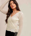 Pointelle Tie  Waist Sweater Top - Off White