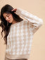 Houndstooth Round Neck Sweater - Latte