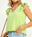Veronica V Neck Ruffled Top - Lime