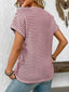 Striped Notched Short Sleeve T-Shirt - Deep Red