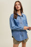 Cotton Denim Shirt with Burnout Pocket Detail