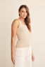 Contrast Stitch Sleeveless Rib Top - Natural