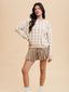 Houndstooth Round Neck Sweater - Latte