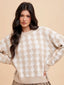 Houndstooth Round Neck Sweater - Latte