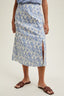 Floral Midi Skirt With Front Slit - White/Blue