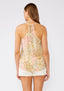 Bohemian Floral V Neck Racerback Tank Top: Dusty Peach/Rust