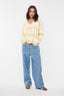 Striped Notch Neck Knit Sweater: Lemon