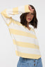Striped Notch Neck Knit Sweater: Lemon