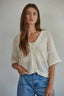 Knit Sweater Cotton See Through V-Neck Cardigan: Cream