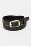 Solid Rectangle Buckle Leather Belt: Black