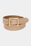 Genuine Leather Square Buckle Belt: Beige