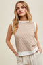Contrast Striped Muscle Tank Top - Mocha/White