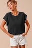 Textured Sweater Top With Scallop Edge - Black/Ivory