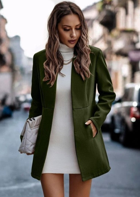 Stand Collar Wool Blend Coat: Olive / M – Boutique 23