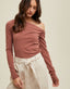 Asymmetrical Neck Ribbed Knit Top - Clay