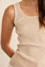 Contrast Stitch Sleeveless Rib Top - Natural