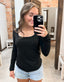 Scoop Neck Fitted Ribbed Knit Top - Black
