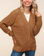 Curvy Button Down Solid Sweater Cardigan - Camel