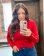 Button Shoulder & Sleeve Sweater - Red