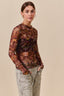 Stretch Floral Mesh Long Sleeve Inner Top: Brown