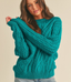 Chunky Cable Knit Crew Neck Sweater - Apline Green