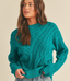 Chunky Cable Knit Crew Neck Sweater - Apline Green