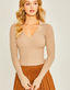 Collared V Neck Sweater Top - Taupe