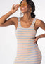 Multi Color Striped Cross Back Maxi Dress - Mustard/Mint