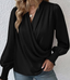 Drape V Neck Smocked Long Sleeve - Black