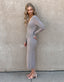 V-Neck Button Down Striped Midi Dress - Cocoa