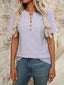 Eyelet Notched Short Sleeve Top - Purple