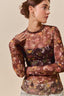 Stretch Floral Mesh Long Sleeve Inner Top: Brown