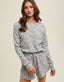 Floral Waffle Knit Top & Shorts Set - Grey