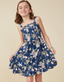 Girls Floral Smocked Bodice Tank Dress - Navy