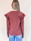Soft Touch Striped Ruffle Shoulder Top - Brick Red