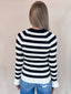 Round Neck Rib Bell Sleeve Pullover - Navy