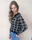 Check Plaid Crochet Knitted Top - Black/Oatmeal