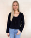 Long Sleeve Knitted Tie Front Cardigan - Black
