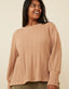 Curvy Long Cuff Cable Knit Pullover Top - Taupe