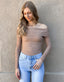 Off The Shoulder Mesh Bodysuit - Taupe