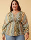 Curvy Mixed Print Block Dolman Peplum Top - Olive