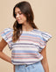 Red White & Blue Stripe Ruffle Sleeve Top