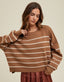 Relaxed Crop Sweater With Side Slits - Camel/Shell
