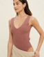 Ribbed Knit Sleeveless Bodysuit - Red Bean
