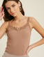 Ribbed Knit Sweetheart Cami Top - Mocha