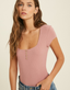 Ribbed Square Neck Bodysuit - Dark Mauve