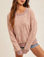 Round Neck Cable Knit Detail Sweater - Mauve