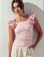 Ruffled Scrunchy Shoulder Top - Pink