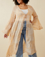 Sheer Patch Print Chiffon Tie- Front Duster - Tan